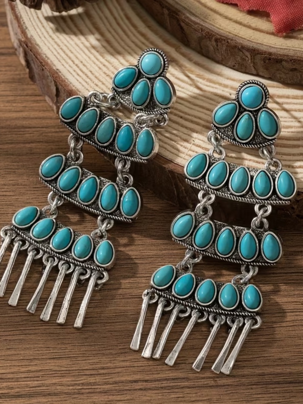 NWT Silver tone and turquoise boho western earring